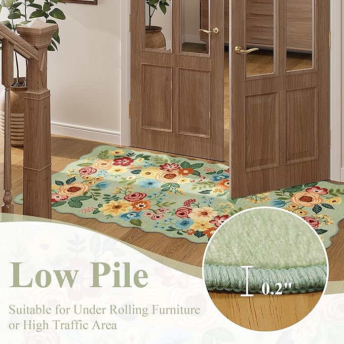 DUKINO 5x7 Area Rug, Floral Washable Rugs for Living Room with Non Slip Backing & Non-Shedding, Lightwight Low Pile Boho Design Large Carpets for Bedroom, Living Room, Dining Room, Green