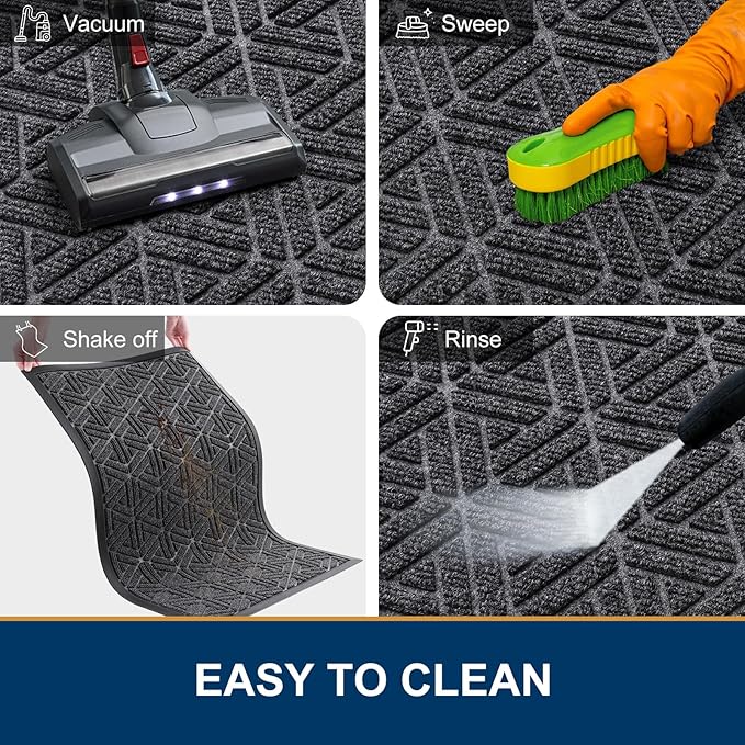 Smiry Front Door Mat Outside Entrance, Heavy Duty Sturdy Natural Rubber Doormat, Trap Dirt and Moisture, Easy Clean Low Profile Mats for Indoor Outdoor Entry, Grid Geometric (59x35, Grey)