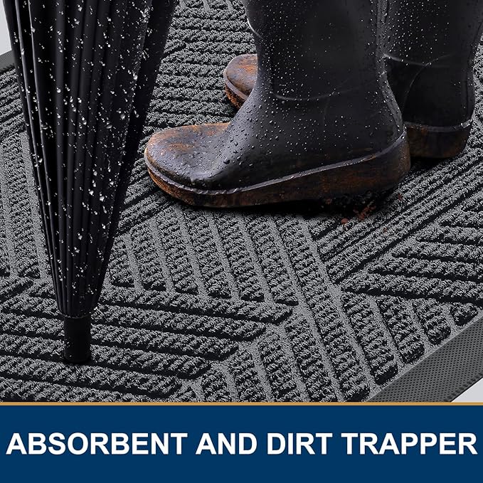 Smiry Front Door Mat Outside Entrance, Heavy Duty Sturdy Natural Rubber Doormat, Trap Dirt and Moisture, Easy Clean Low Profile Mats for Indoor Outdoor Entry, Irregular Triangle (47x32, Silver Grey)