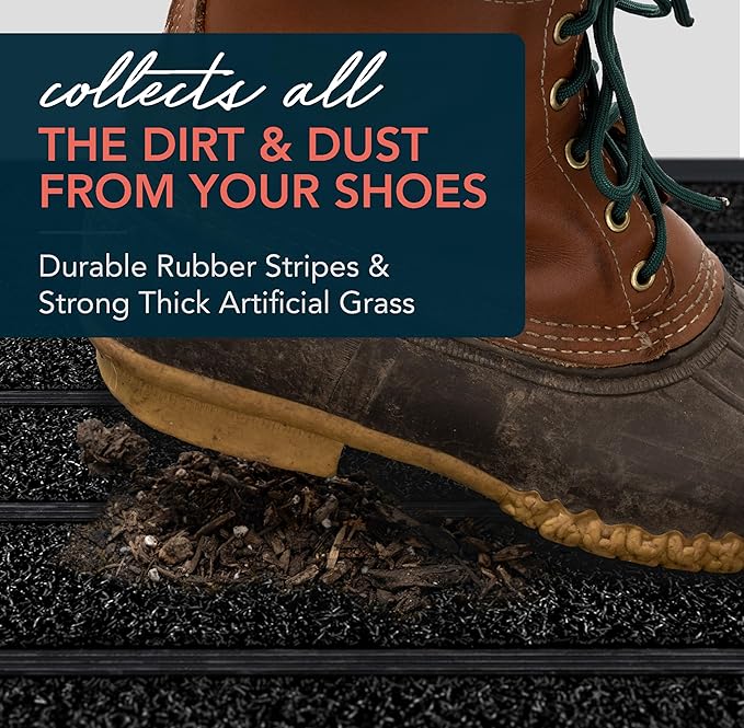 ubdyo Extra Durable Door Mat - Dirt Trapping Outdoor Welcome Mats - Non-Slip Outdoor Indoor Entrance - Low Profile Front Doormat (32" x 20", Bright Black)