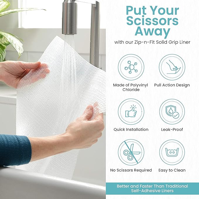 Con-Tact Brand 04F-CZ8S01-06AZ Zip-N-Fit Premium Non-Adhesive Perforated Shelf and Drawer Liner, 18-Inches by 4-Feet, Ribbed Clear