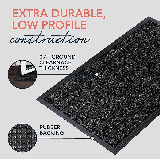 ubdyo Extra Durable Door Mat - Dirt Trapping Outdoor Welcome Mats - Non-Slip Outdoor Indoor Entrance - Low Profile Front Doormat (32" x 20", Bright Black)