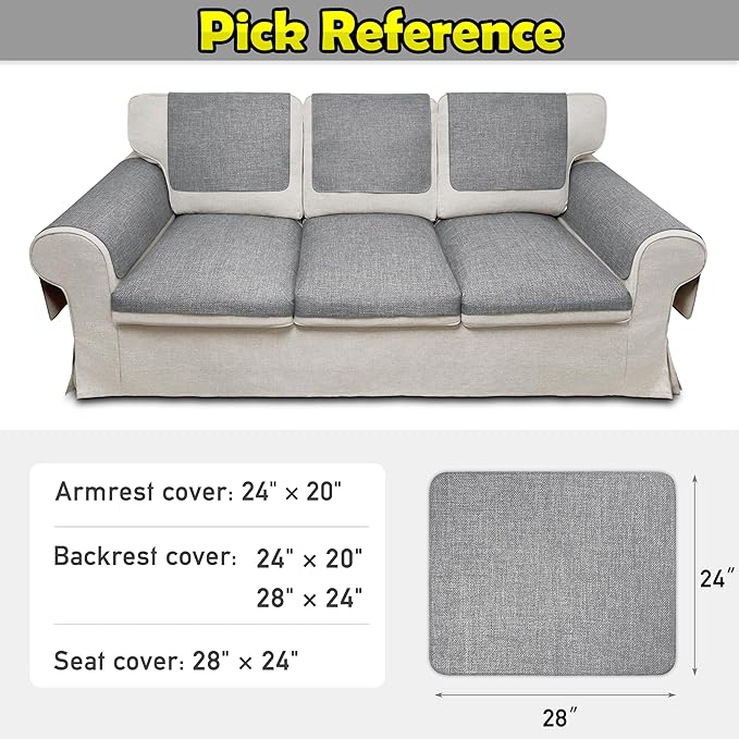 Couch Arm Covers, Waterproof Armrest Cover for Sofa, Armchair, Loveseat, Non-Slip Recliner Arm Cover, Sofa Arm Covers, Headrest Covers, Arm Chair Covers Set of 2 (Gray, 28"×24")