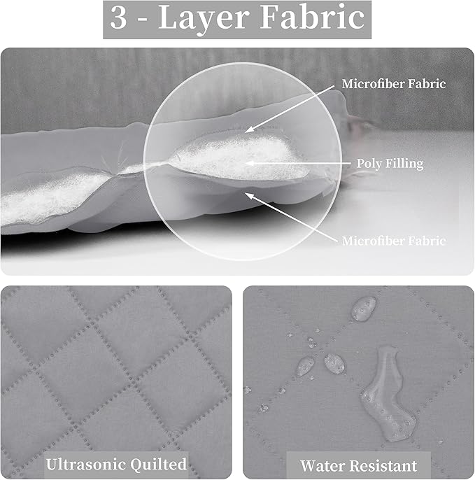 Easy-Going Queen Plus Size Reversible Quilt Set with 1 Quilt and 2 Pillow Shams, Soft Bed Quilt Cover, Water Resistant Lightweight Microfiber Bedspread, Stain Resistant, Light Gray/Ivory