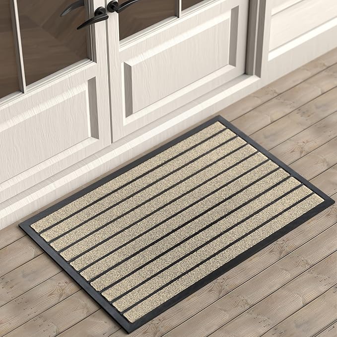 ubdyo Extra Durable Door Mat - Dirt Trapping Outdoor Welcome Mats - Non-Slip Outdoor Indoor Entrance - Low Profile Front Doormat (36" x 24", Bright Beige)