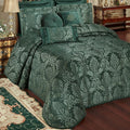 Touch of Class Camelot Luxury Bedding | Striking Emerald Green | Matte Satin Damask on Richly Textured Jacquard-Woven Chenille | Designed 3 Piece Set Includes King Bedspread and 2 King Shams