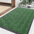 Smiry Front Door Mat Outside Entrance, Heavy Duty Sturdy Natural Rubber Doormat, Trap Dirt and Moisture, Easy Clean Low Profile Mats for Indoor Outdoor Entry, Grid Geometric (36x24, Green)