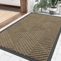 Smiry Front Door Mat Outside Entrance, Heavy Duty Sturdy Natural Rubber Doormat, Trap Dirt and Moisture, Easy Clean Low Profile Mats for Indoor Outdoor Entry, Irregular Triangle (29.5x17, Camel)
