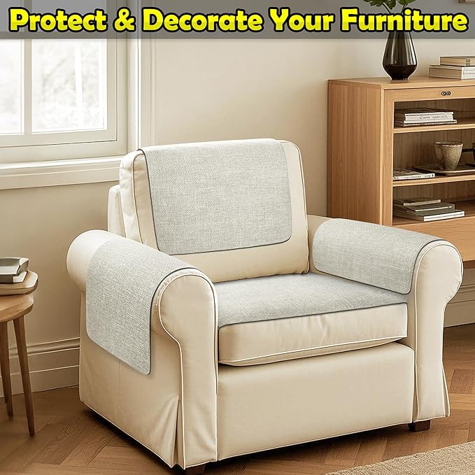 Couch Arm Covers, Waterproof Armrest Cover for Sofa, Armchair, Loveseat, Non-Slip Recliner Arm Cover, Sofa Arm Covers, Headrest Covers, Arm Chair Covers Set of 2 (Cream White, 28"×24")