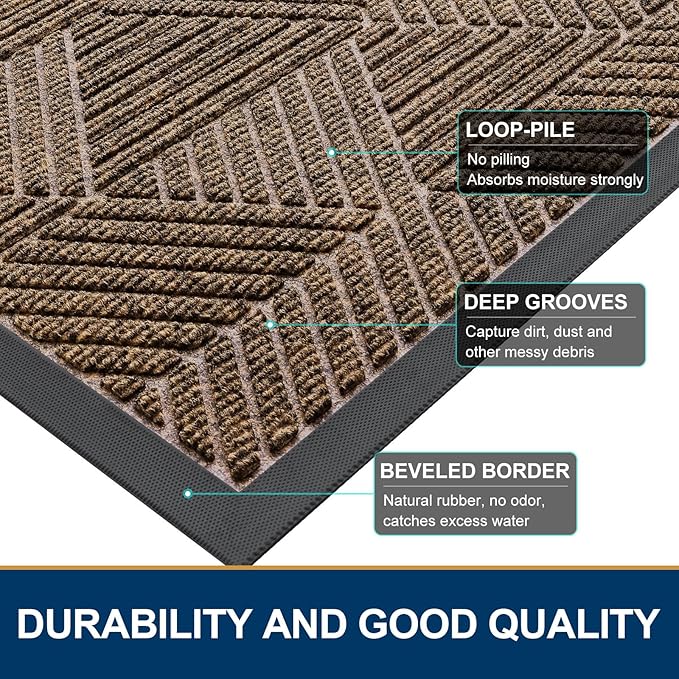 Smiry Half Circle Front Door Mat Outside Entrance, Heavy Duty Sturdy Natural Rubber Doormat, Trap Dirt and Moisture, Low Profile Mats for Indoor Outdoor Entry, Irregular Triangle (36x24, Brown)