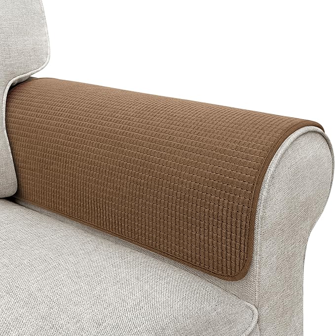 Couch Arm Covers, Waterproof Armrest Cover for Sofa, Armchair, Loveseat, Non-Slip Recliner Arm Covers, Sofa Headrest Covers, Arm Chair Covers Set of 2 (Coffee, 24"×20")
