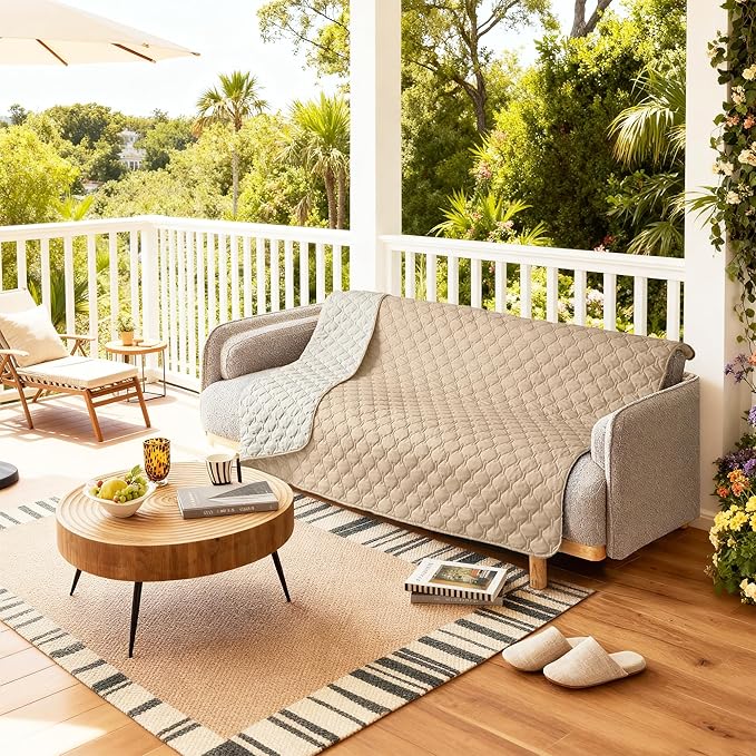 gogobunny 100% Double-Sided Waterproof Dog Bed Cover Pet Blanket Sofa Couch Furniture Protector for Puppy Large Dog Cat, Reversible (82x82 Inch (Pack of 1), Dark Beige/Light Beige)