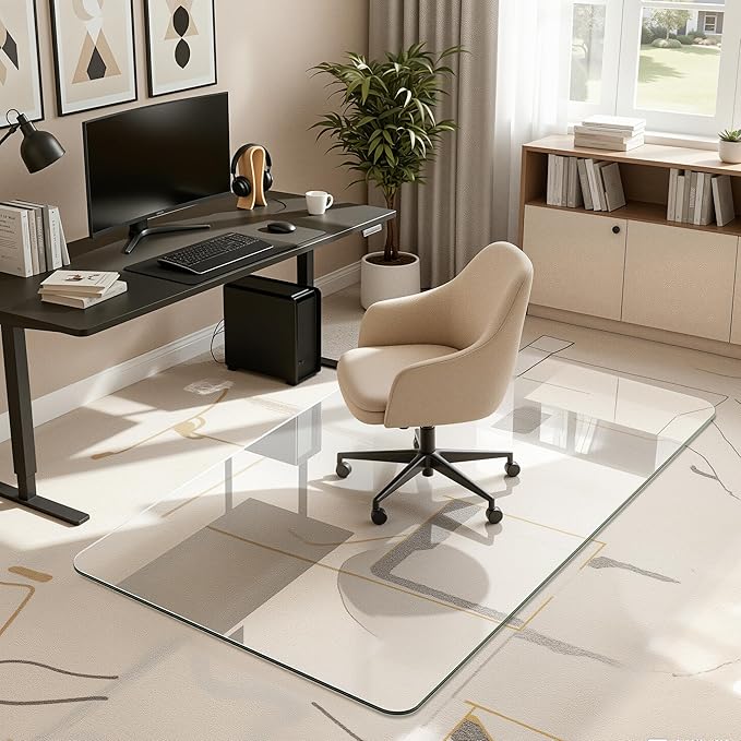 Antok Tempered Glass Chair Mat, 48"x72" Office Chair Mat for Carpet & Hardwood Floors, Heavy Duty 0.2" Desk Chair Mat for Smooth Rolling at Home or Office