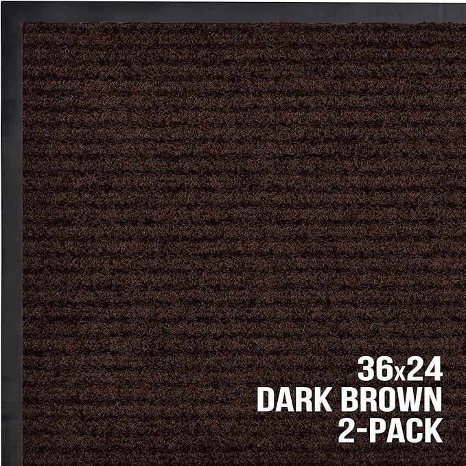Sierra Concepts 2-Pack Front Door Mat - Large 36 x 24 Welcome Indoor Outdoor Entryway Mats for Shoe Scraper, Ideal for Inside Outside High Traffic Area, Dark Brown