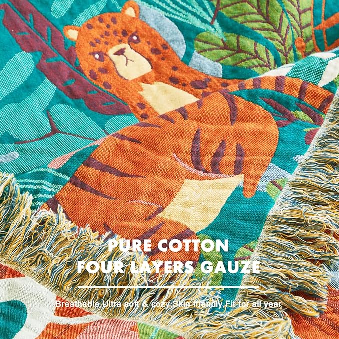 MSGKV Throw Blanket for Couch Cotton Animals Blanket 50"x60" Sofa Chair Blankets Muslin Breathable Lightweight Farmhouse Blankets Home Decor All Seasons