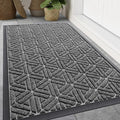 Smiry Front Door Mat Outside Entrance, Heavy Duty Sturdy Natural Rubber Doormat, Trap Dirt and Moisture, Easy Clean Low Profile Mats for Indoor Outdoor Entry, Grid Geometric (47x32, Silver Grey)