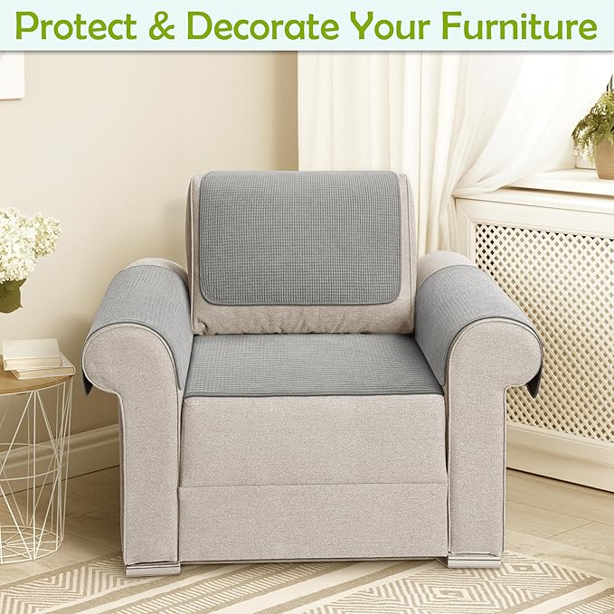 Couch Arm Covers, Sofa Arm Covers, Waterproof Armrest Covers for Sofa, Armchair, Loveseat, Non-Slip Recliner Arm Covers, Sofa Headrest Covers, Arm Chair Covers Set of 2 (Gray, 24"×20")