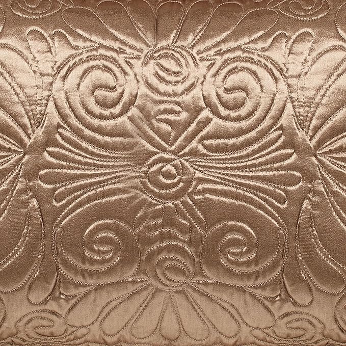 Touch of Class Portia Luxury Bedding | Rich Smoky Topaz | Premier Quilted Polyester Satin | Hand Guided Machine Quilted Scroll Design 3 Piece Set: Cal King Oversized Bedspread and 2 King Shams