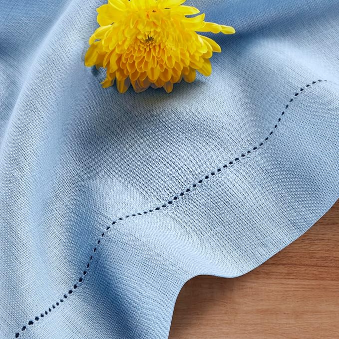 Solino Home Linen Cornflower Blue Table Runner 72 Inches Long - 100% Pure Linen Hemstitch Table Runner 14 x 72 Inch for Dresser, Dining, Christmas, Holiday, New Year - Classic Hemstitch