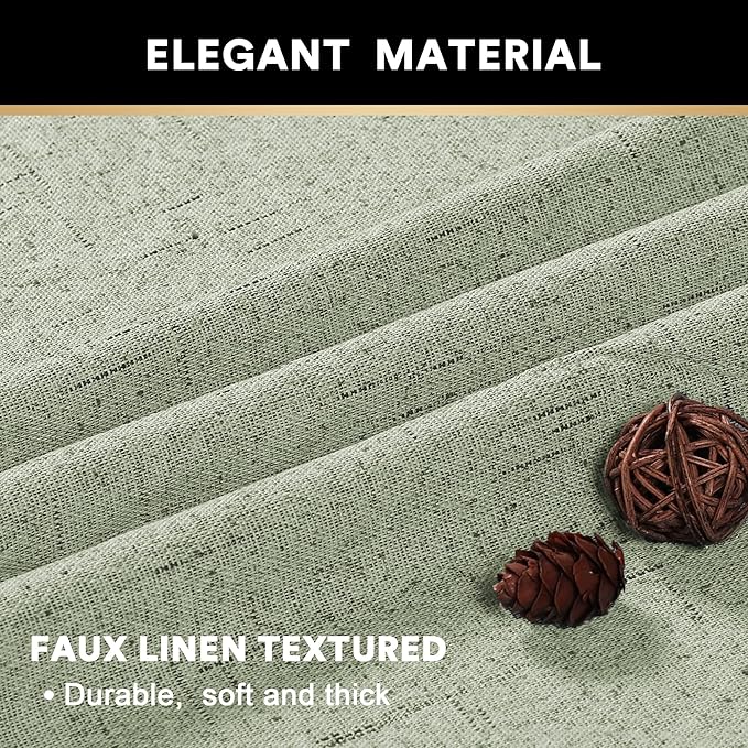 PrinceDeco Blackout Curtains 108 Inches Long 2 Panels 100% Blackout Linen Textured Curtains for Bedroom Extra Long Drapes for Living Room Thermal Insulated with White Liner，52 x 108 Inch,Sage