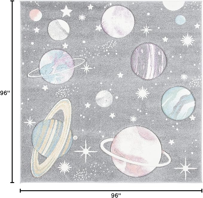 SAFAVIEH Carousel Kids Collection Area Rug - 8' Square, Grey & Lavender, Non-Shedding & Easy Care, Ideal for High Traffic Areas for Boys & Girls in Playroom, Nursery, Bedroom (CRK103F)