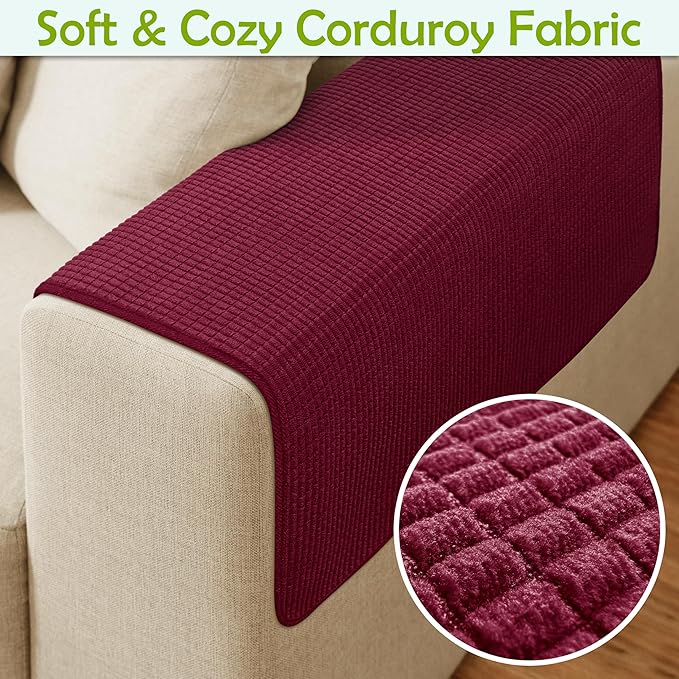 Couch Arm Covers, Sofa Arm Covers, Waterproof Armrest Covers for Sofa, Armchair, Loveseat, Non-Slip Recliner Arm Covers, Sofa Headrest Covers, Arm Chair Covers Set of 2 (Burgundy, 26"×26")