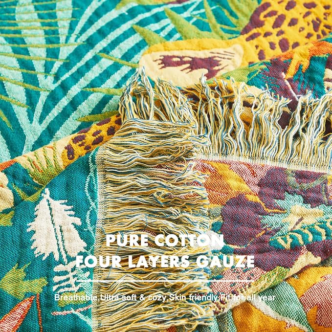 MSGKV Throw Blanket for Couch Cotton Leopard Animals Blanket 50"x60" Sofa Chair Blankets Muslin Breathable All Seasons Lightweight Farmhouse Blankets Home Decor