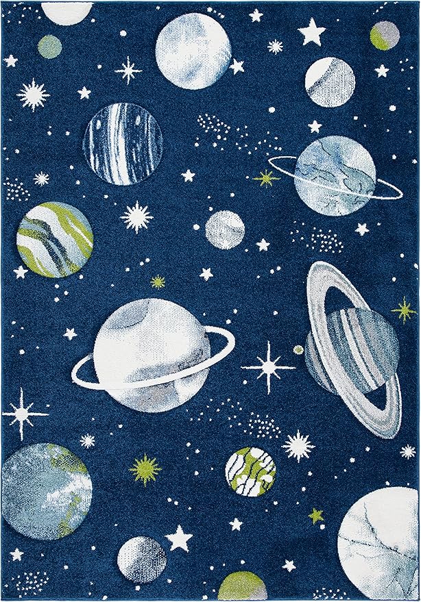 SAFAVIEH Carousel Kids Collection Area Rug - 9' x 12', Navy & Ivory, Non-Shedding & Easy Care, Ideal for High Traffic Areas for Boys & Girls in Playroom, Nursery, Bedroom (CRK103N)