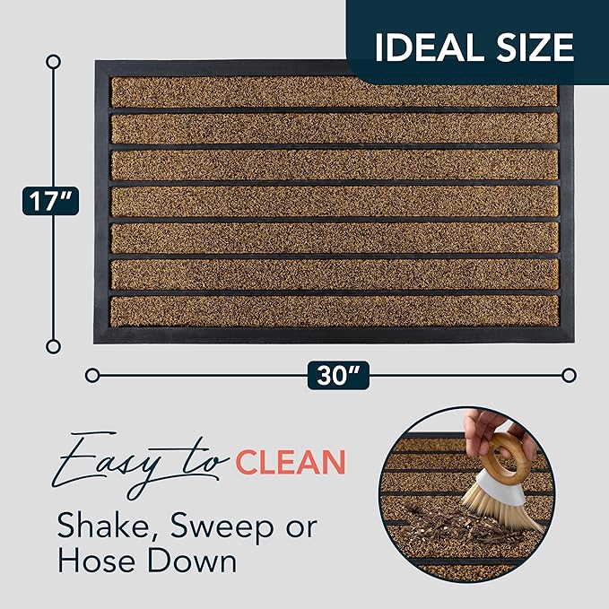 ubdyo Extra Durable Door Mat - Dirt Trapping Outdoor Welcome Mats - Non-Slip Outdoor Indoor Entrance - Low Profile Front Doormat (30" x 17", Bright Brown)