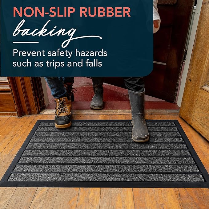 ubdyo Extra Durable Door Mat - Dirt Trapping Outdoor Welcome Mats - Non-Slip Outdoor Indoor Entrance - Low Profile Front Doormat (32" x 20", Bright Grey)