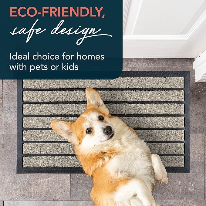 ubdyo Extra Durable Door Mat - Dirt Trapping Outdoor Welcome Mats - Non-Slip Outdoor Indoor Entrance - Low Profile Front Doormat (30" x 17", Bright Beige)