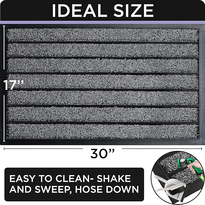 ubdyo Door Mat Outside Entrance - Dirt Trapping Outdoor Welcome Mats - Non-Slip Outdoor Indoor Entrance - Low Profile Front Doormat (30" x 17", Bright Grey)