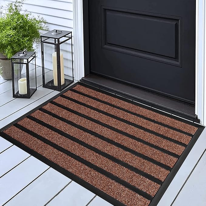 ubdyo Extra Durable Door Mat - Dirt Trapping Outdoor Welcome Mats - Non-Slip Outdoor Indoor Entrance - Low Profile Front Doormat (30" x 17", Bright Burgundy)