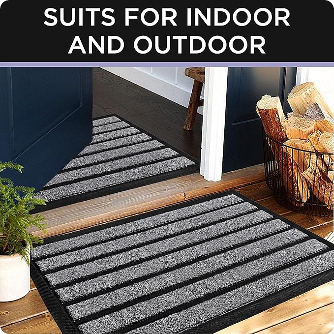ubdyo Door Mat Outside Entrance - Dirt Trapping Outdoor Welcome Mats - Non-Slip Outdoor Indoor Entrance - Low Profile Front Doormat (30" x 17", Bright Grey)