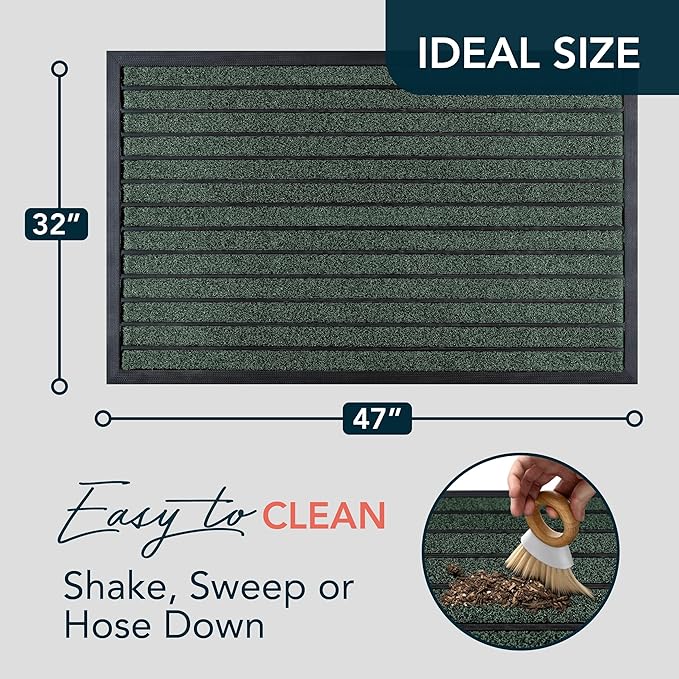 ubdyo Extra Durable Door Mat - Dirt Trapping Outdoor Welcome Mats - Non-Slip Outdoor Indoor Entrance - Low Profile Front Doormat (47" x 32", Bright Green)