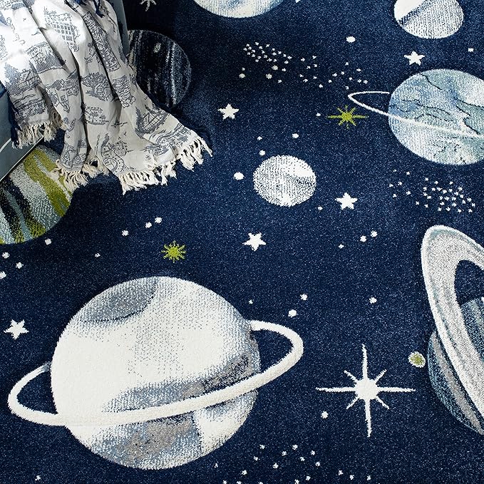 SAFAVIEH Carousel Kids Collection Area Rug - 10' x 14', Navy & Ivory, Non-Shedding & Easy Care, Ideal for High Traffic Areas for Boys & Girls in Playroom, Nursery, Bedroom (CRK103N)