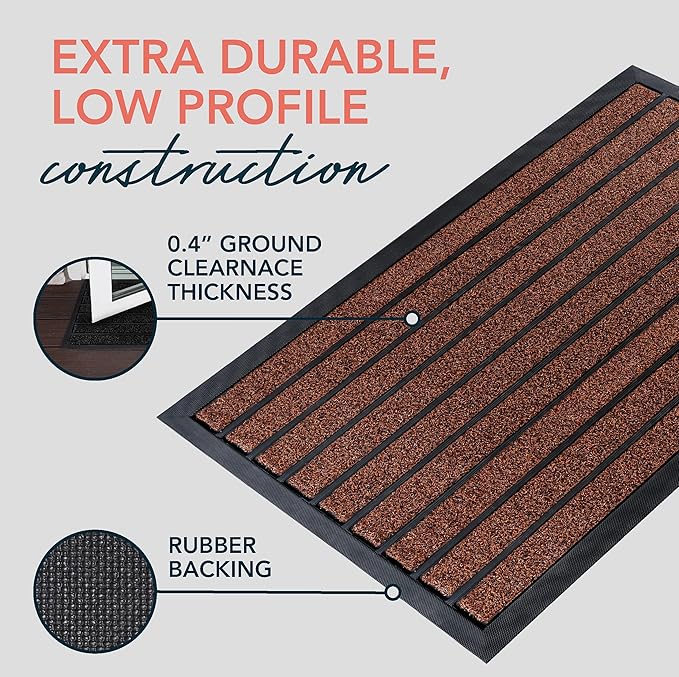 ubdyo Extra Durable Door Mat - Dirt Trapping Outdoor Welcome Mats - Non-Slip Outdoor Indoor Entrance - Low Profile Front Doormat (32" x 20", Bright Burgundy)