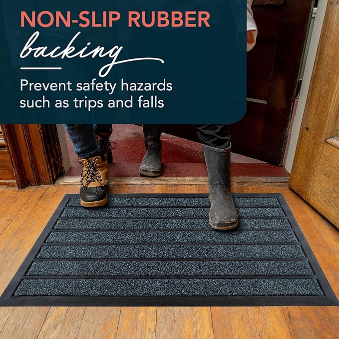 ubdyo Extra Durable Door Mat - Dirt Trapping Outdoor Welcome Mats - Non-Slip Outdoor Indoor Entrance - Low Profile Front Doormat (30" x 17", Bright Blue)