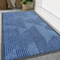 Smiry Front Door Mat Outside Entrance, Heavy Duty Sturdy Natural Rubber Doormat, Trap Dirt and Moisture, Easy Clean Low Profile Mats for Indoor Outdoor Entry, Irregular Triangle (47x32, Blue)