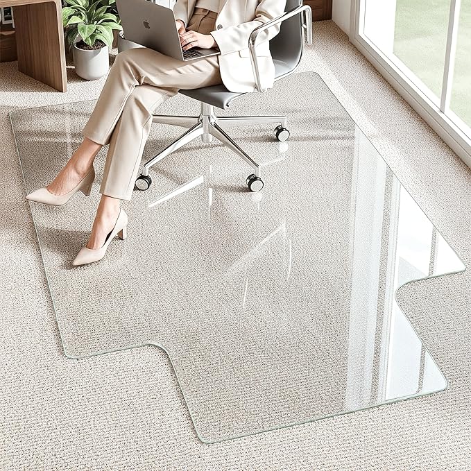 Antok Irregular Tempered Glass Chair Mat, 36"x48" Office Chair Mat for Carpet & Hardwood Floors, Heavy Duty 0.2" Desk Chair Mat for Smooth Rolling at Home or Office