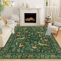 DUKINO 6x9 Rug, Washable Animal Living Room Rug with Non Slip Vintage Design, Soft Low Pile Large Carpet for Bedroom, Nursery, Dining Room, Farmhouse, Playroom, Green