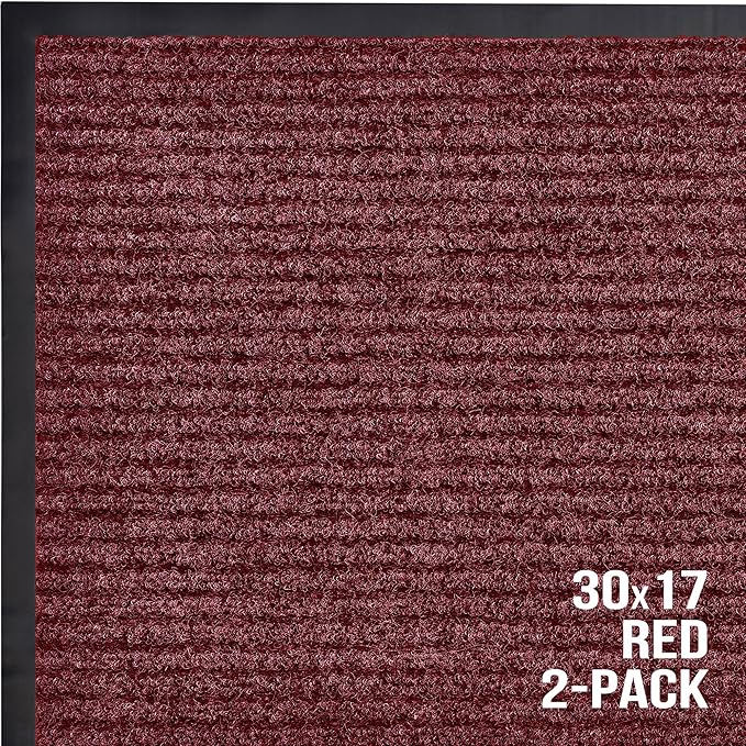 Sierra Concepts 2-Pack Front Door Mat Red - Indoor Outdoor Floor Doormat Rug Entryway Welcome Mats - Entrance Shoe Scraper, Entry Inside Outside, 30" x 17"