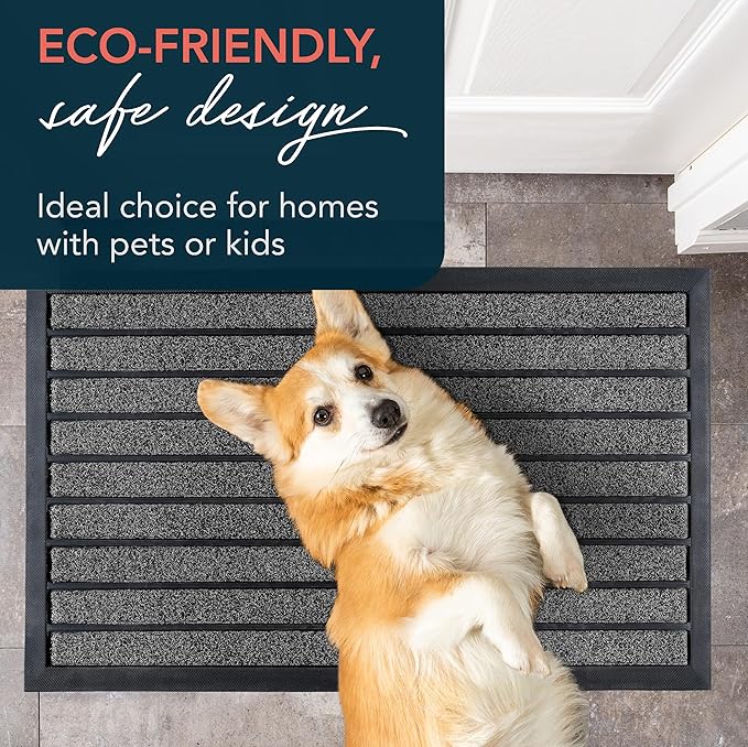 ubdyo Extra Durable Door Mat - Dirt Trapping Outdoor Welcome Mats - Non-Slip Outdoor Indoor Entrance - Low Profile Front Doormat (32" x 20", Bright Grey)