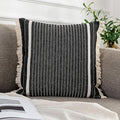 OJIA Modern Throw Pillow Cover with Tassels, Decorative Liana Fringe Accent Cushion Case, Farmhouse Woven Pillowcase for Sofa Chair Couch Bed Decor (Lumbar 18 x 18 Inches, Black)