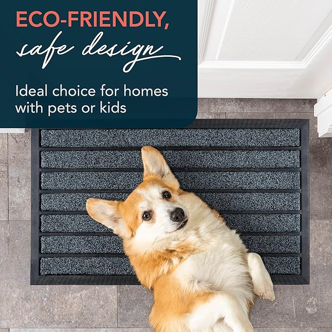 ubdyo Extra Durable Door Mat - Dirt Trapping Outdoor Welcome Mats - Non-Slip Outdoor Indoor Entrance - Low Profile Front Doormat (30" x 17", Bright Blue)