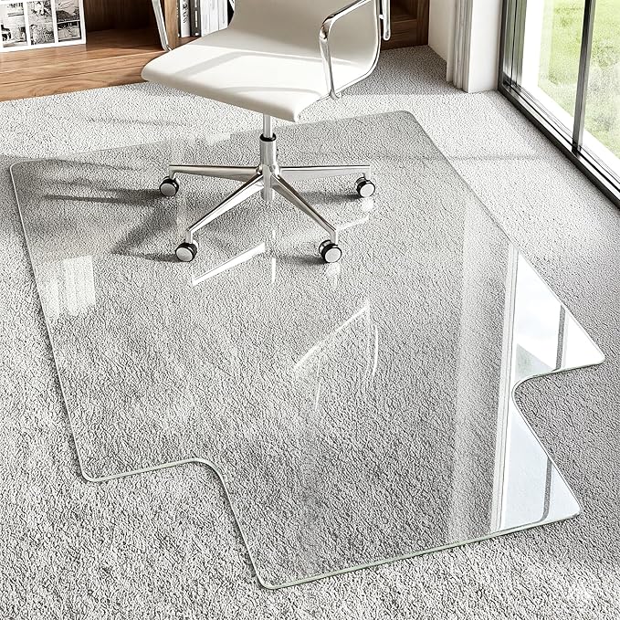 Antok Irregular Tempered Glass Chair Mat, 45"x53" Office Chair Mat for Carpet & Hardwood Floors, Heavy Duty 0.2" Desk Chair Mat for Smooth Rolling at Home or Office