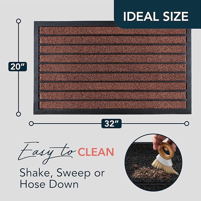 ubdyo Extra Durable Door Mat - Dirt Trapping Outdoor Welcome Mats - Non-Slip Outdoor Indoor Entrance - Low Profile Front Doormat (32" x 20", Bright Burgundy)