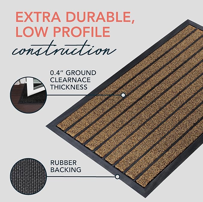 ubdyo Extra Durable Door Mat - Dirt Trapping Outdoor Welcome Mats - Non-Slip Outdoor Indoor Entrance - Low Profile Front Doormat (32" x 20", Bright Brown)