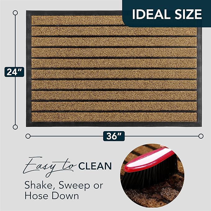 ubdyo Extra Durable Door Mat - Dirt Trapping Outdoor Welcome Mats - Non-Slip Outdoor Indoor Entrance - Low Profile Front Doormat (36" x 24", Bright Brown)