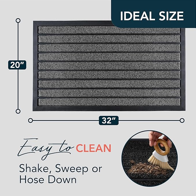 ubdyo Extra Durable Door Mat - Dirt Trapping Outdoor Welcome Mats - Non-Slip Outdoor Indoor Entrance - Low Profile Front Doormat (32" x 20", Bright Grey)